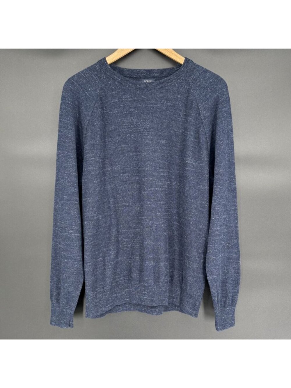 J.Crew Mens Raglan Budded Crewneck Sweater L Heathered Blue Cotton Preppy F9518